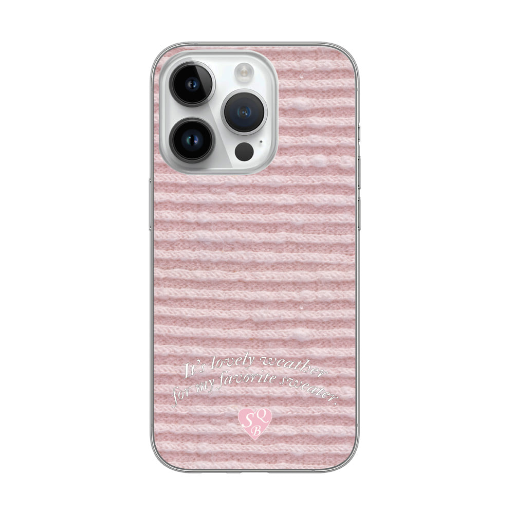 [Jellhard case]  Pink stripe knit clear case
